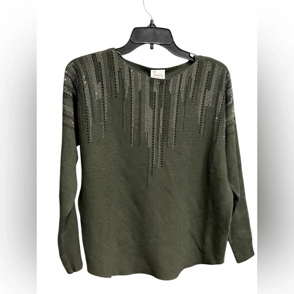 Green Rhinestone Sweater - Picture 1 of 9